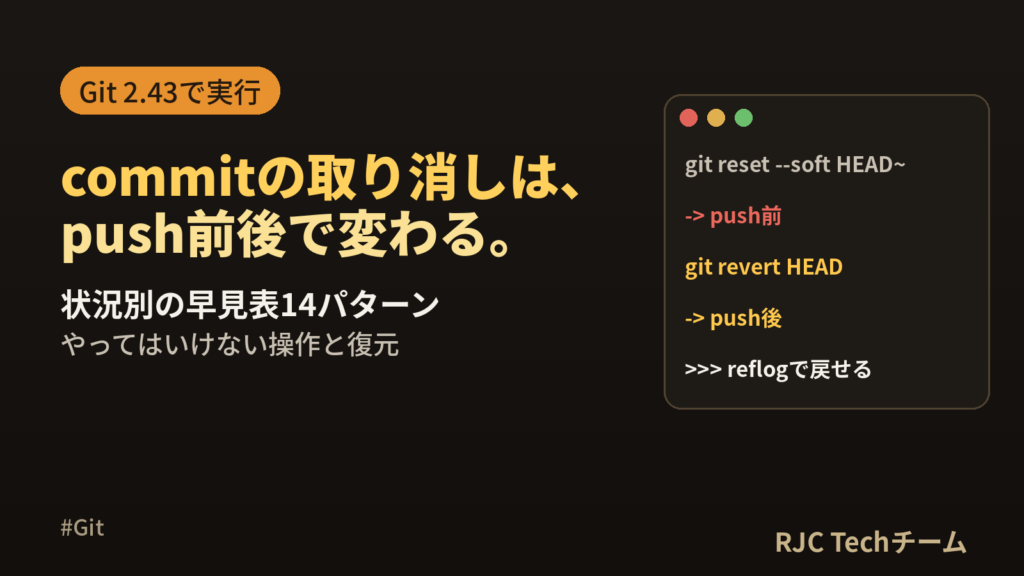 git commit（コミット）の取り消し方｜push前後の早見表・NG操作・復元