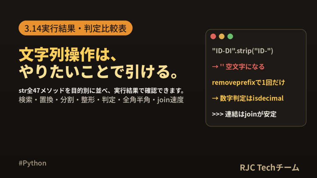 Python 文字列操作 一覧｜全メソッド逆引きと3.14実行結果