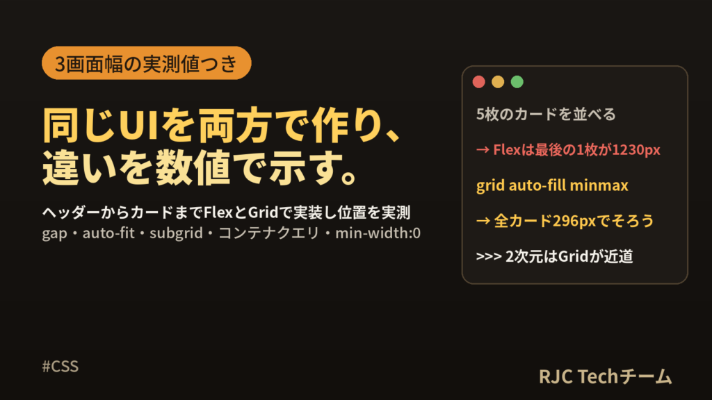 FlexboxとGridの使い分け｜同じUIを両方で作り3つの画面幅で実測比較