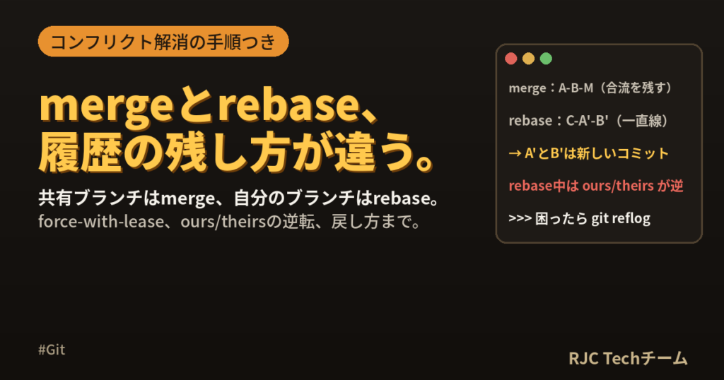 git mergeとrebaseの違い｜使い分けとコンフリクト解消
