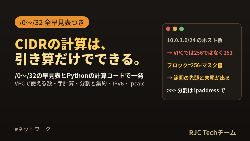 CIDR計算・サブネット早見表｜/0〜/32一覧とPython計算コード