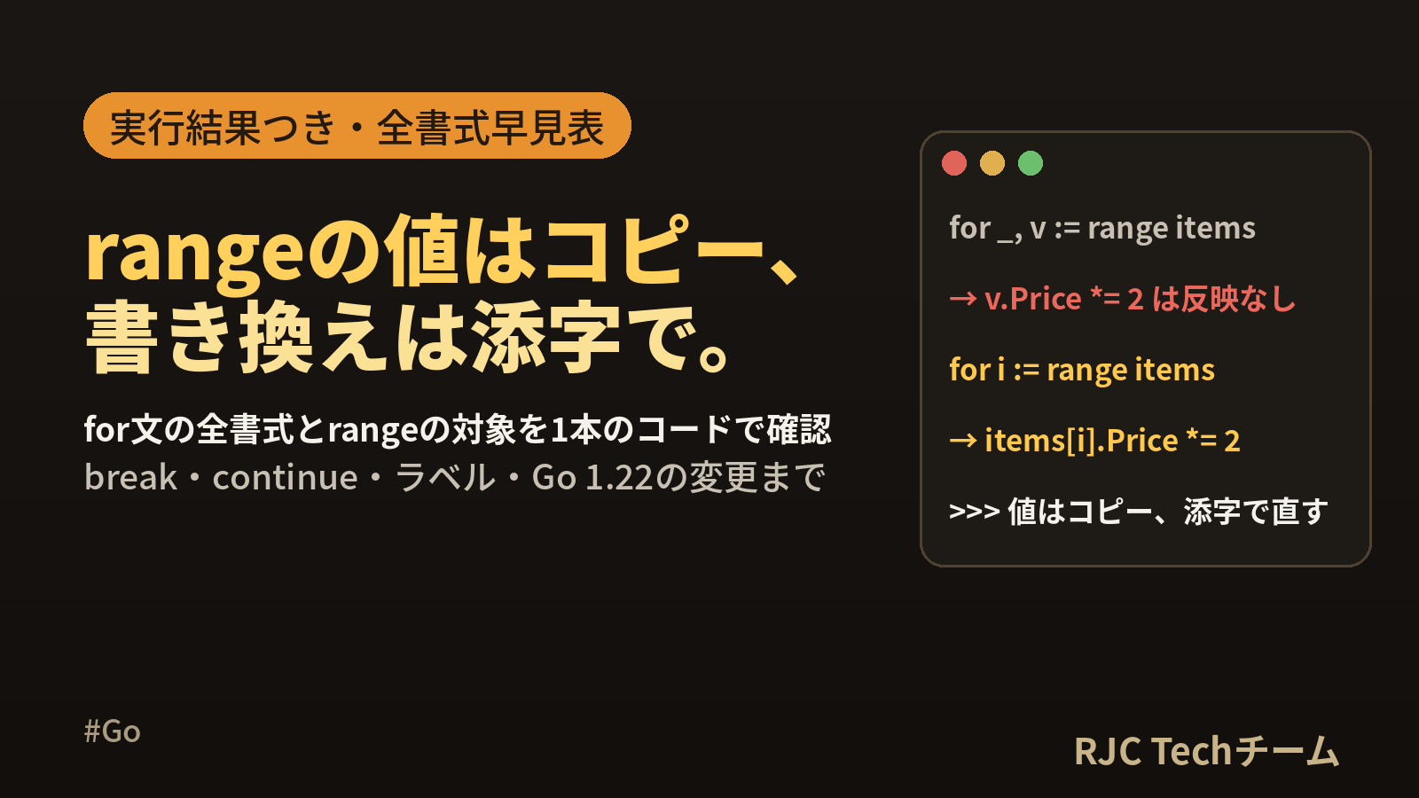 Goのfor文とrangeの使い方｜break・continue・値コピーまで