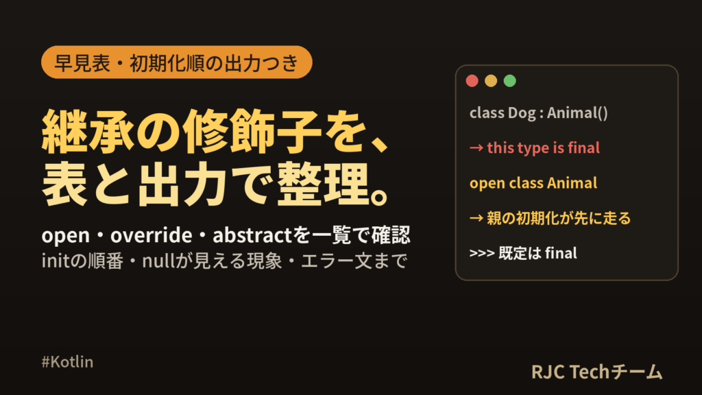 Kotlinクラス継承の書き方 open・override・abstract