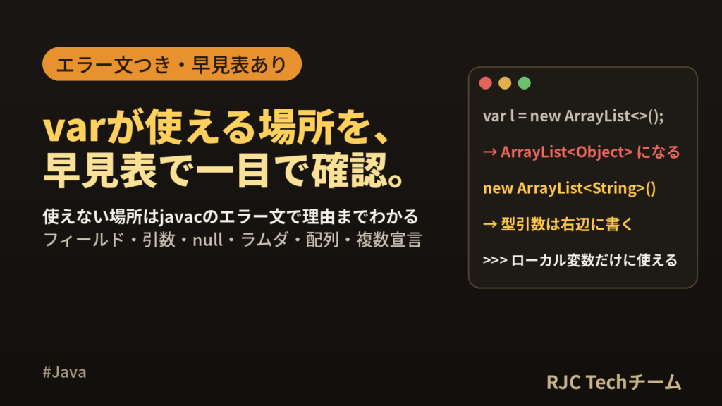 Java varの使い方と使えない場所一覧｜エラー文つき早見表