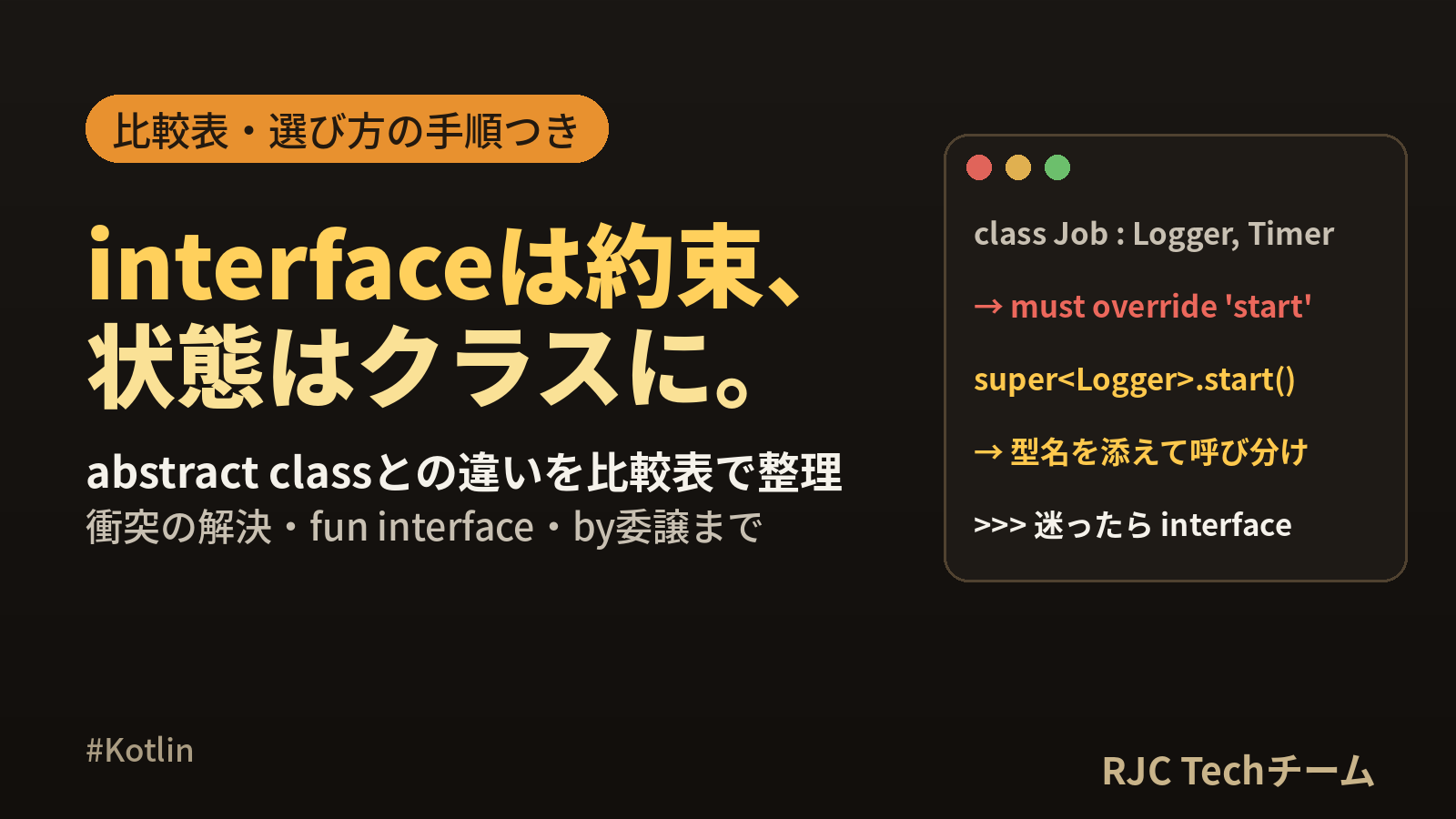 Kotlin interfaceの使い方 abstract classとの違い