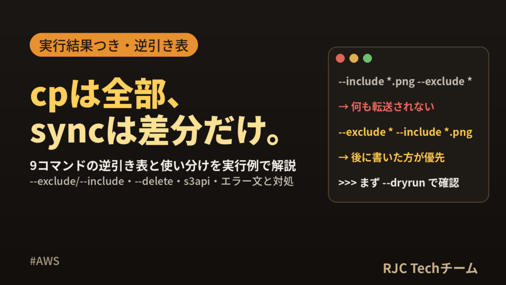 aws s3コマンド一覧｜cp・sync・ls実行例とオプション早見表