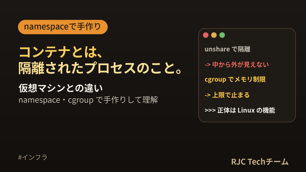 コンテナとは？仮想マシンとの違い｜namespace・cgroupで手作りして理解