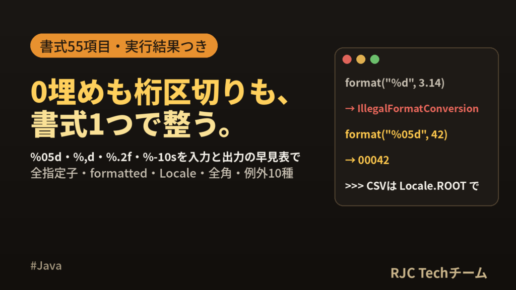 Java String.format書式一覧｜0埋め・桁区切り・小数・左寄せ早見表