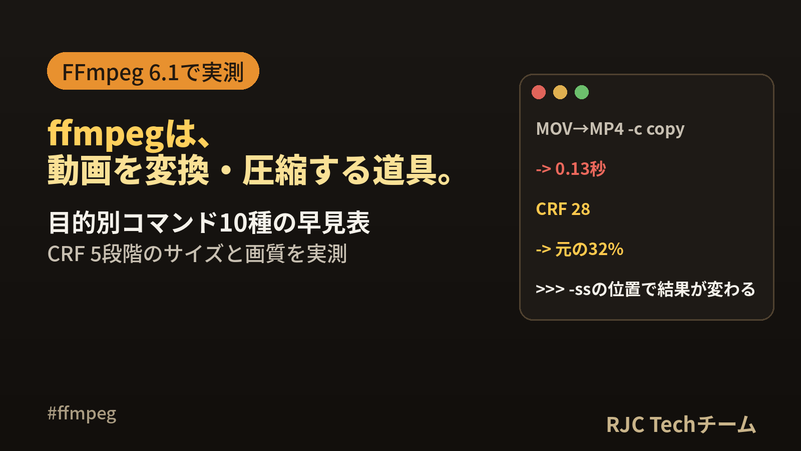 ffmpegの使い方｜MOV→MP4変換・圧縮・切り出しを実測で解説