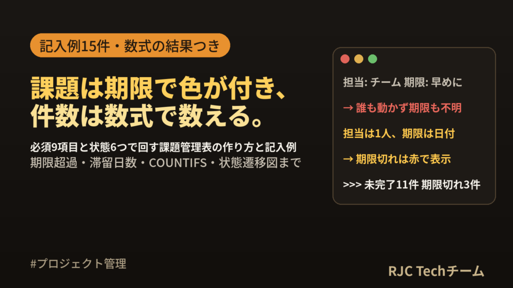 課題管理表のテンプレートと書き方 項目一覧・記入例・Excel数式