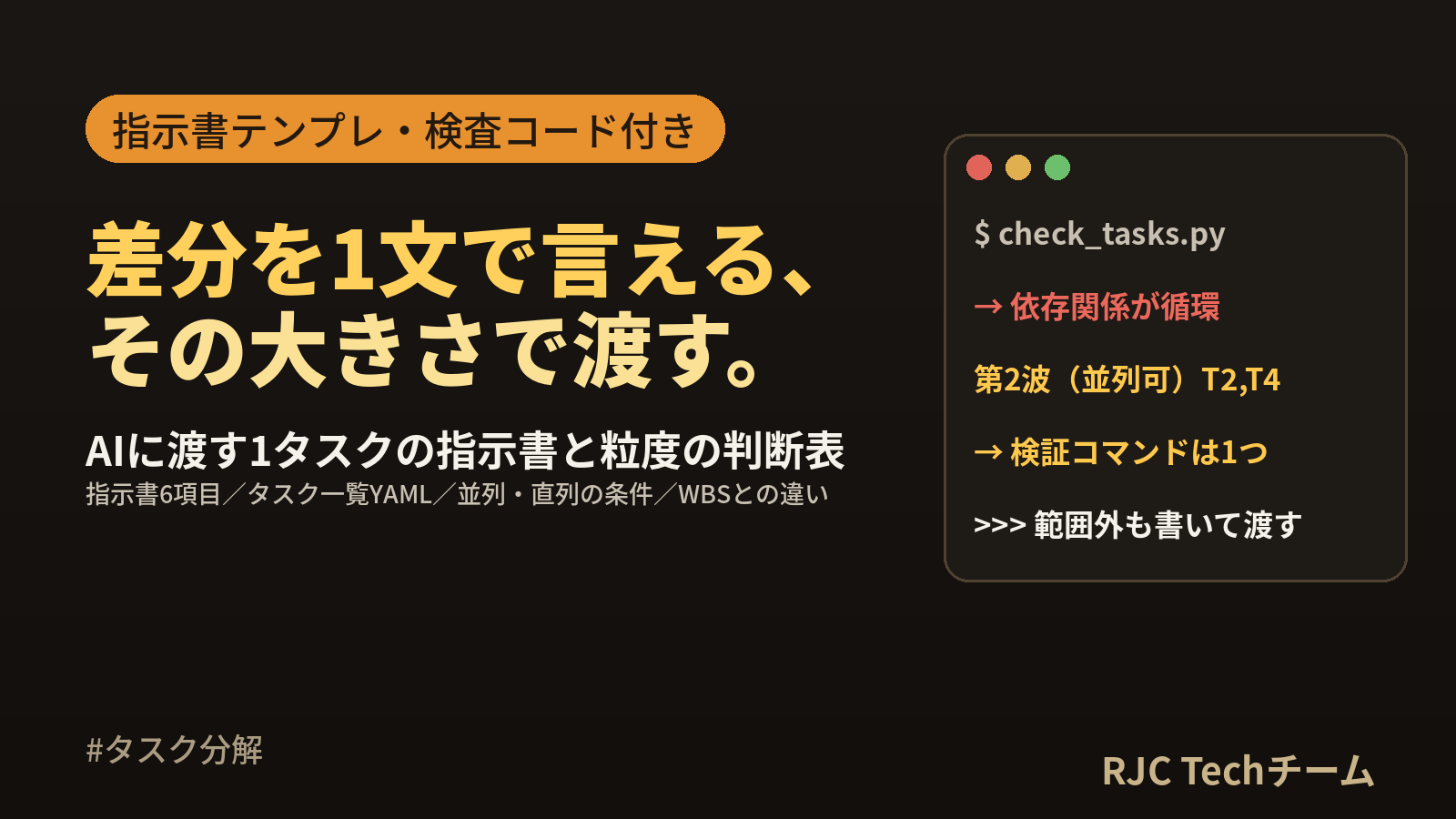 AIエージェントのタスク分解｜指示書テンプレートと粒度の判断表