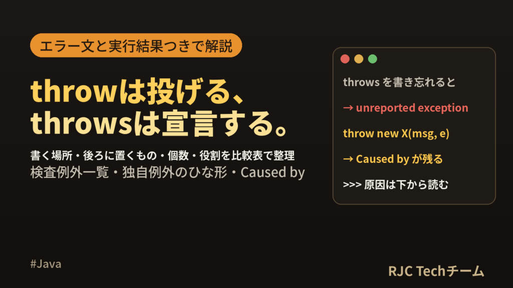 Java throwとthrowsの違い|例外の投げ方と独自例外の作り方