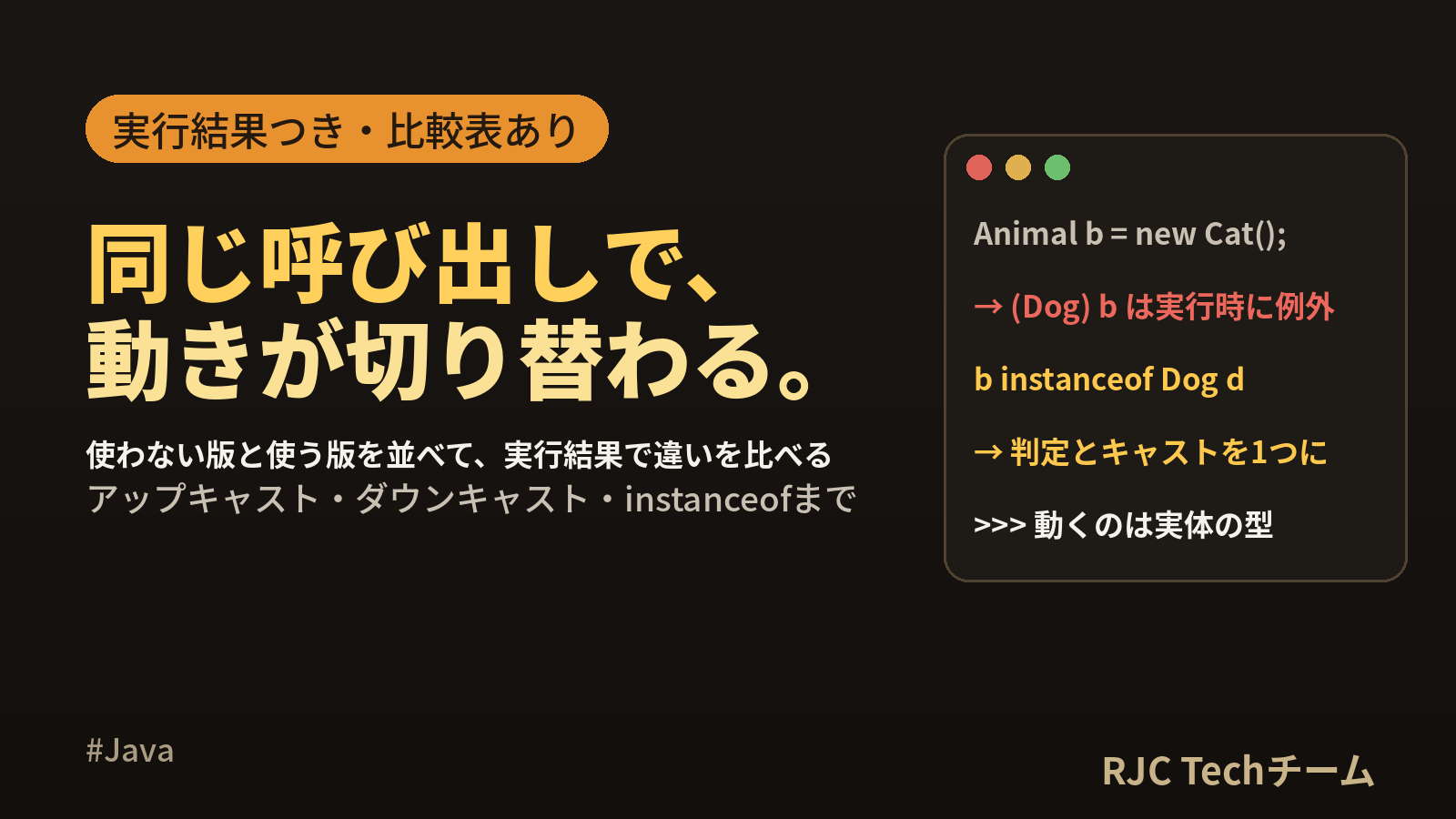 Javaポリモーフィズムとは？多態性の例とアップキャスト・ダウンキャスト