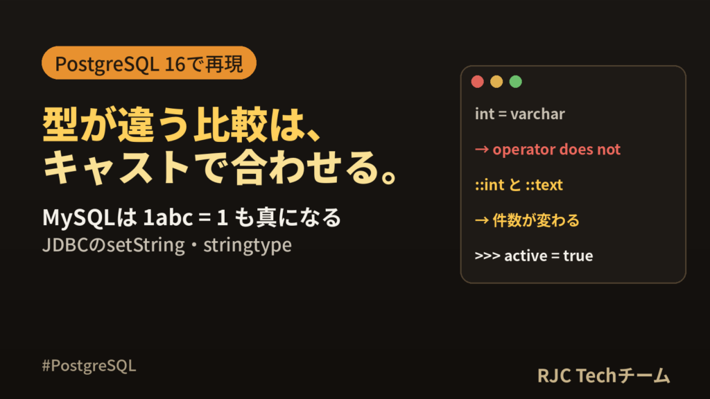 operator does not existの直し方｜PostgreSQL