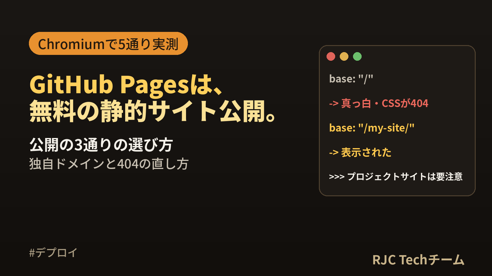 GitHub Pagesとは｜使い方・公開3通り・独自ドメインと404の直し方