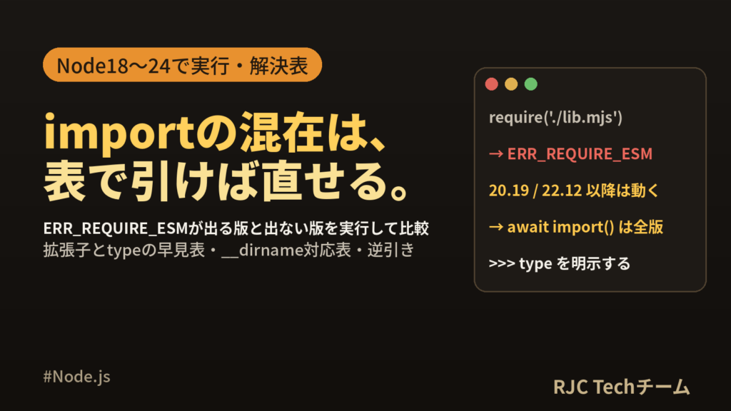 Node.js ESMとCommonJSの違い｜import混在の解決表