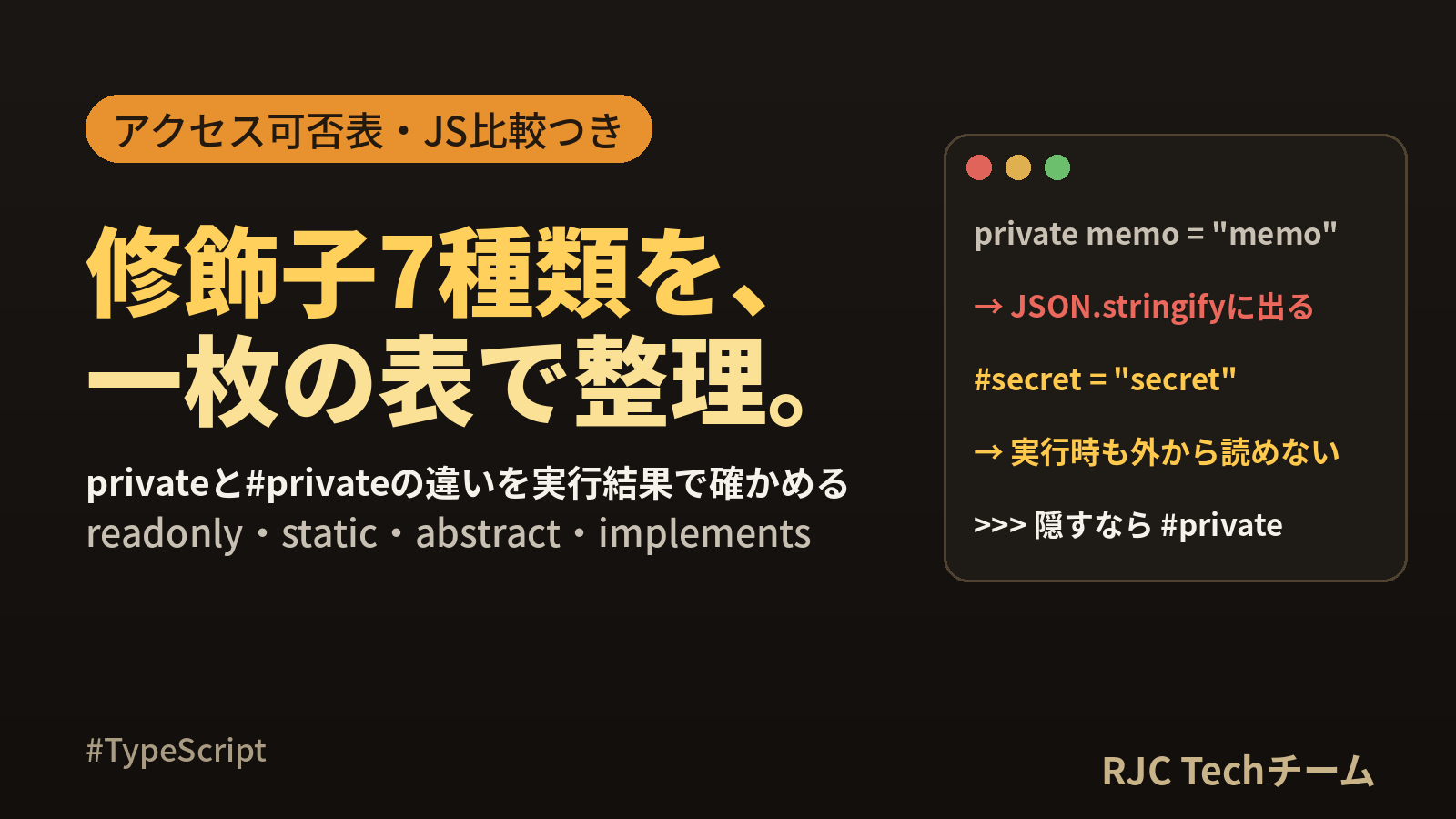 TypeScript class書き方｜private・readonly・継承