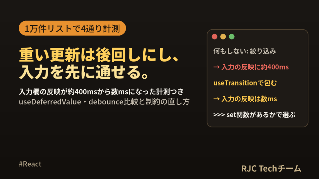 useTransitionとuseDeferredValueの違いと使い方