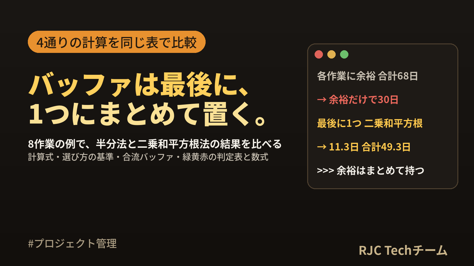 バッファの見積もりと取り方｜プロジェクトバッファの計算式とCCPMの例