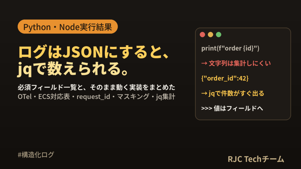 構造化ログ（JSON）設計｜必須フィールド一覧とPython・Node実装例
