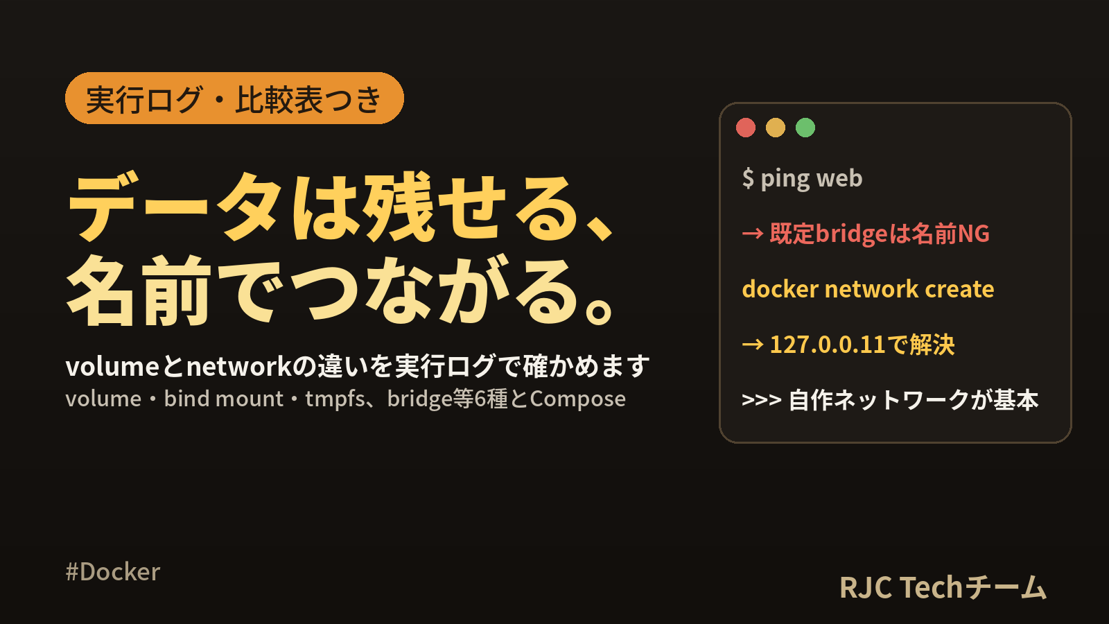 Docker network/volume使い方｜種類比較表と実行ログで理解