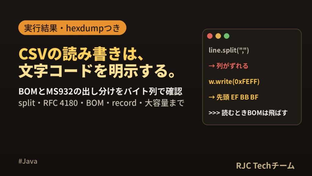 Java CSV読み込み・書き込み入門｜文字化けを防ぐBOMと文字コード