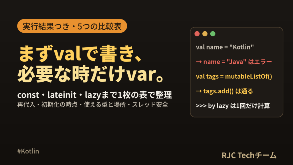 Kotlin val・varの違い｜const・lateinit・lazy