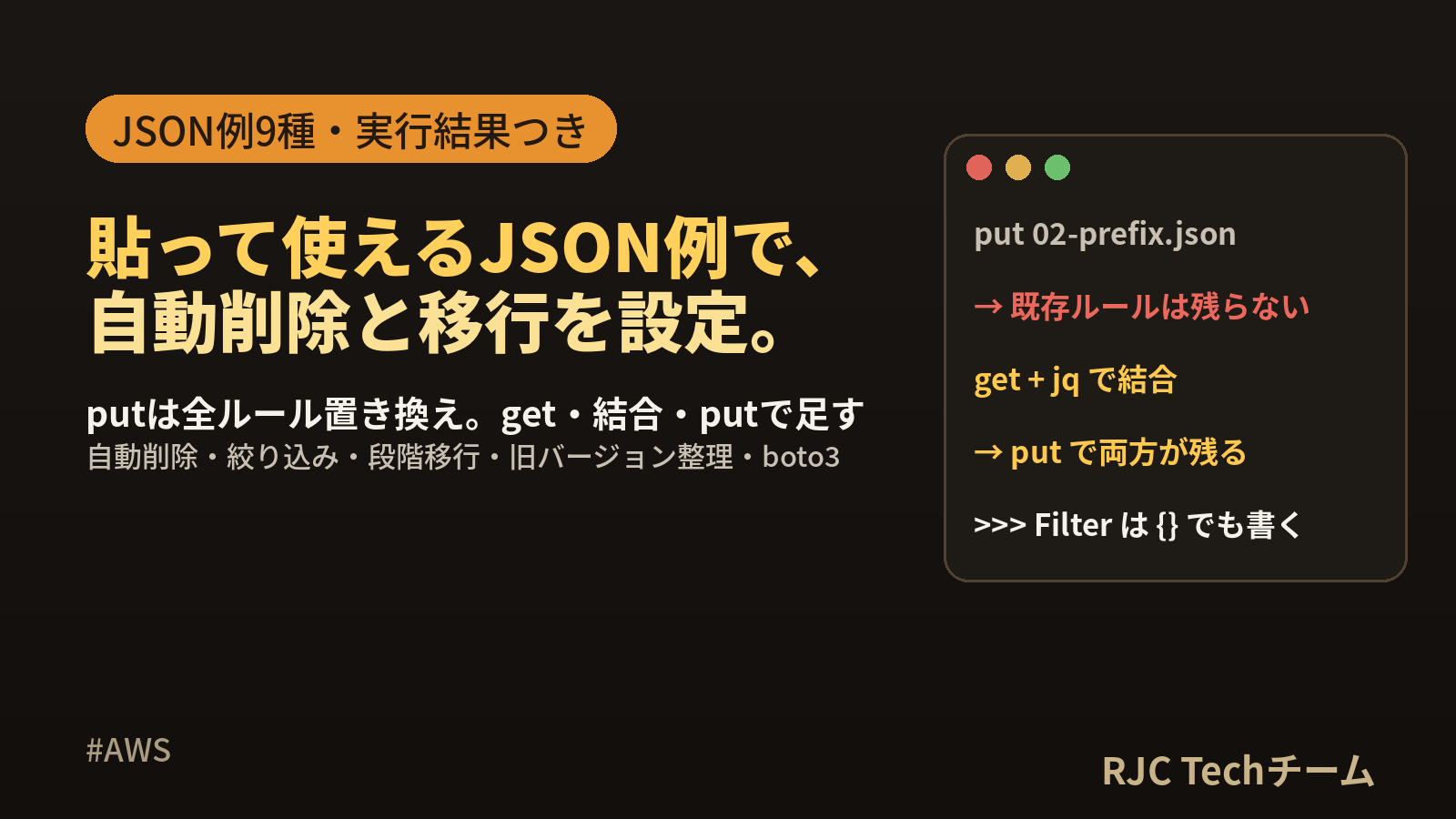 S3ライフサイクル設定のJSON例集 自動削除・クラス移行CLI