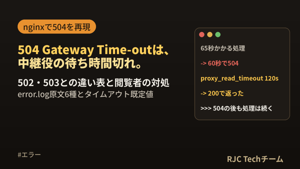 504 Gateway Time-outの原因と直し方｜502・503との違いと実例