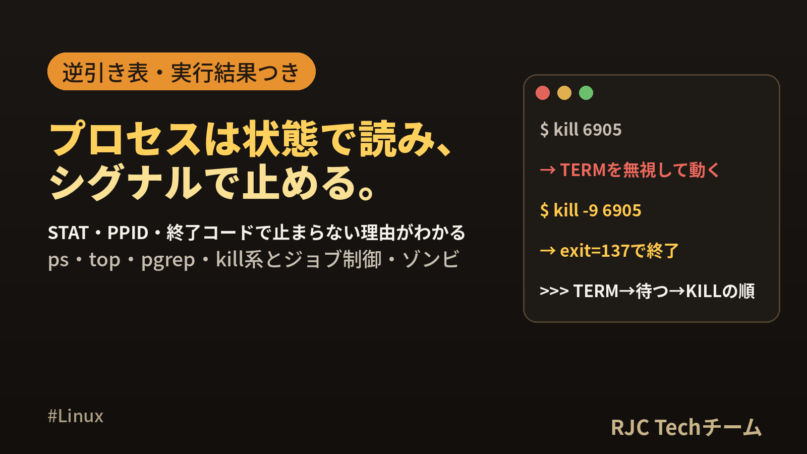 Linuxプロセス確認と停止｜ps・top・kill逆引きコマンド一覧