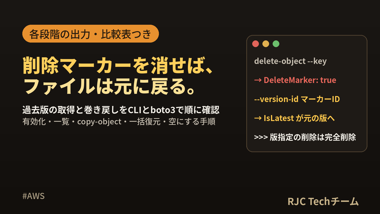 S3バージョニングの有効化と復元 削除マーカーの消し方CLI