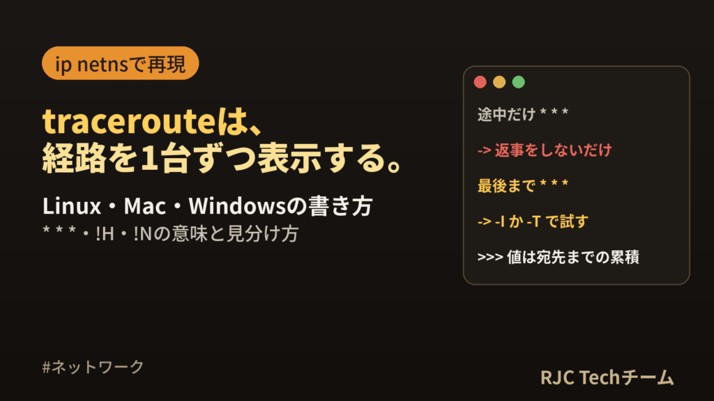 traceroute・tracertの使い方｜見方と* * *・!Hの意味を実例で