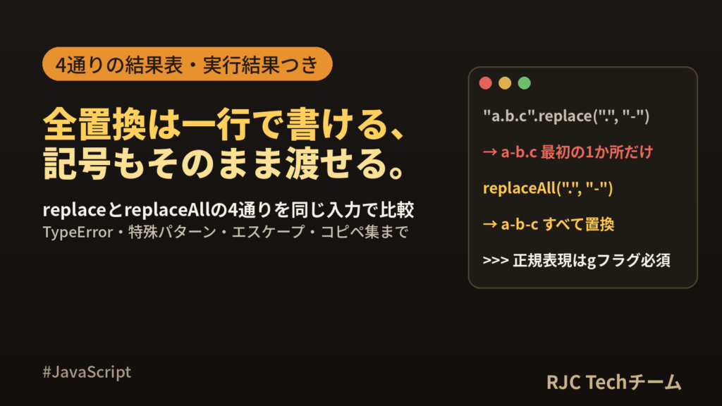 JavaScript replaceとreplaceAllの違い｜全置換のやり方