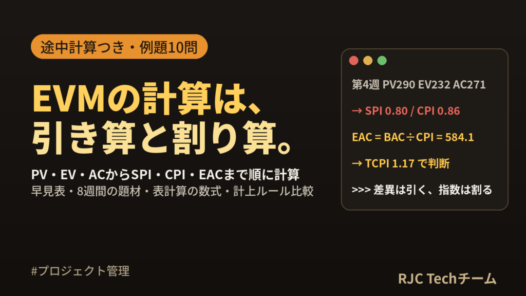 EVMの計算方法 PV・EV・ACからSPI・CPIを例題とExcelで