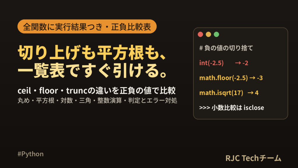Python mathモジュールの使い方｜切り上げ・切り捨て・平方根と関数一覧