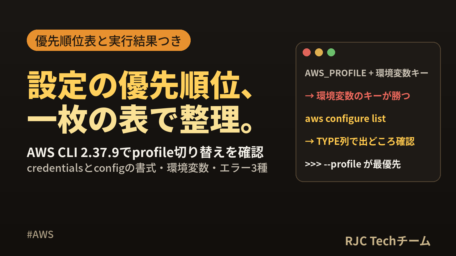 AWS CLI設定｜aws configureとprofile切り替え・優先順位