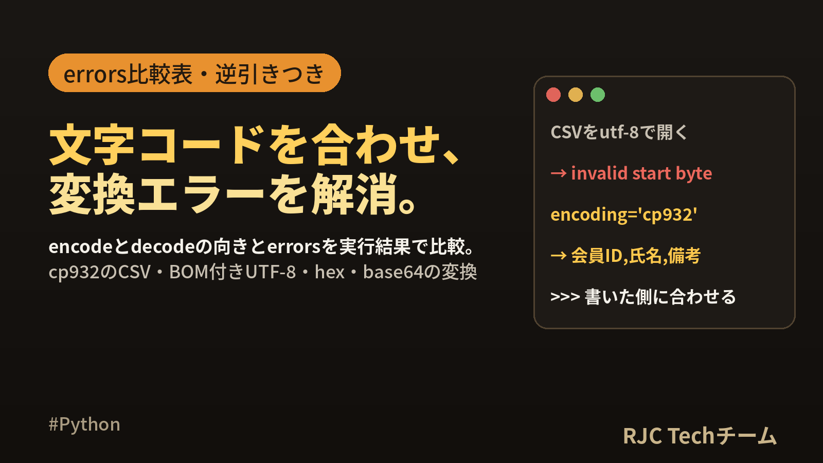 Python bytesとstrの変換｜encode・decodeとエラー対処