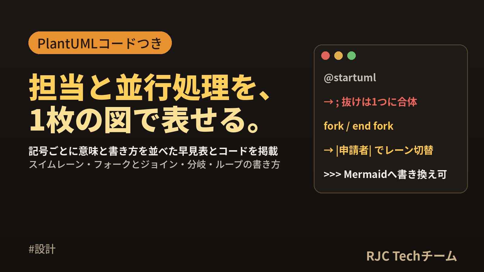 アクティビティ図の書き方と記号一覧 スイムレーン例をPlantUMLで