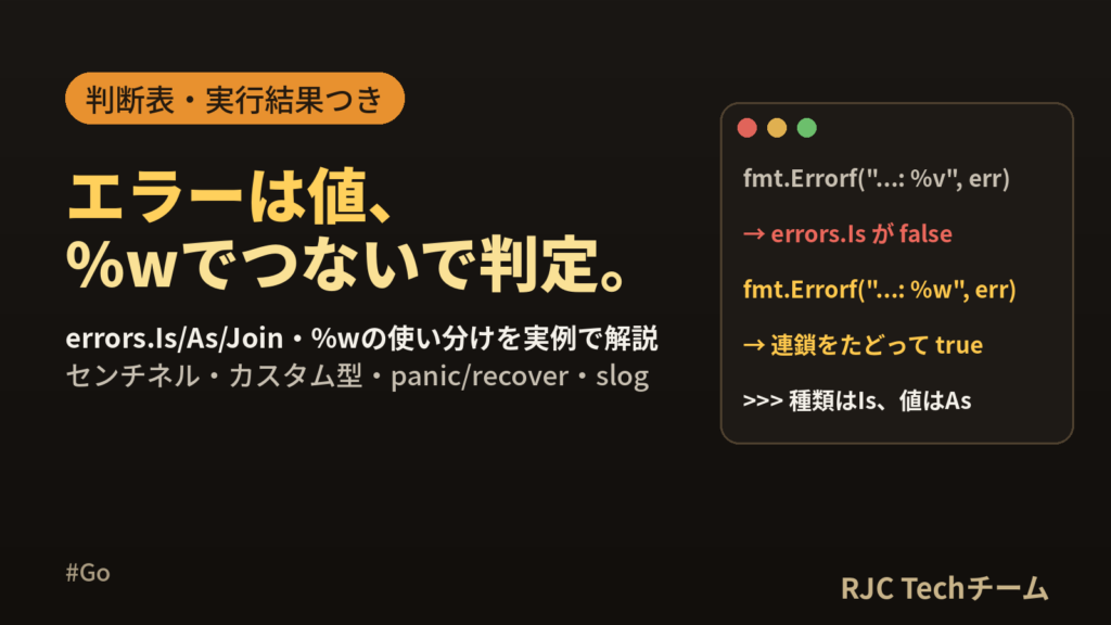 Goエラーハンドリング｜errors.Is/As・wrapの使い分け実例集
