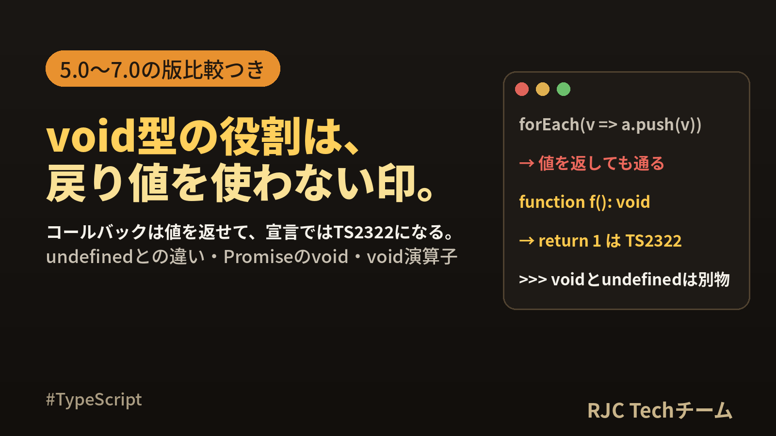 TypeScript void型とundefinedの違い｜戻り値なし関数の型