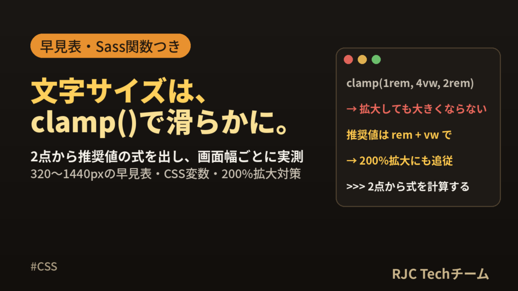 CSS clamp()の使い方｜フォントサイズ計算式・早見表とSass関数