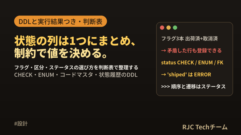 ステータス設計：フラグ・区分・ステータスの違いとテーブル定義例