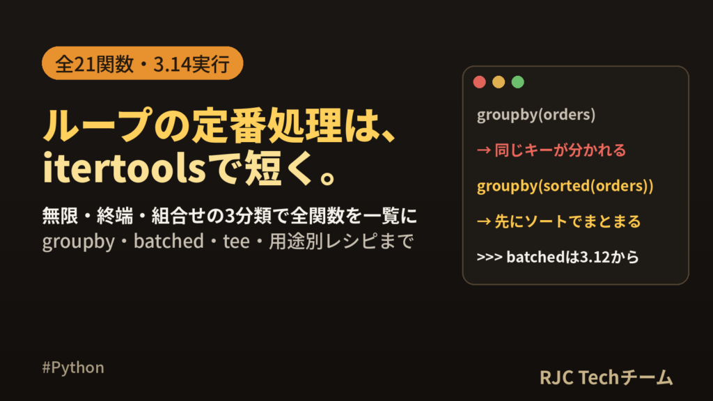 Python itertoolsの使い方｜全関数の一覧と用途別コード例まとめ