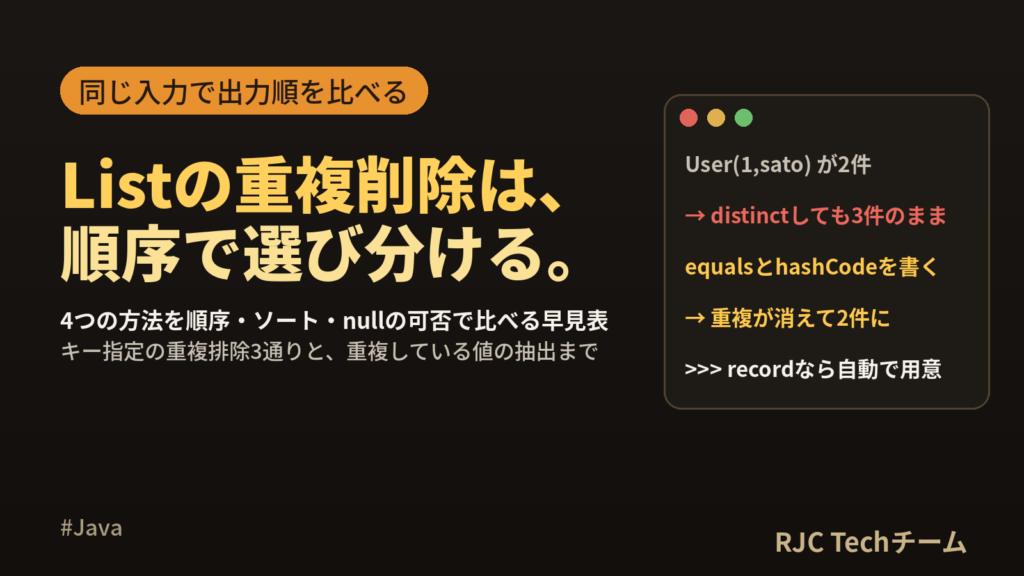 Java Listの重複を削除する方法 順序保持とキー指定の重複排除