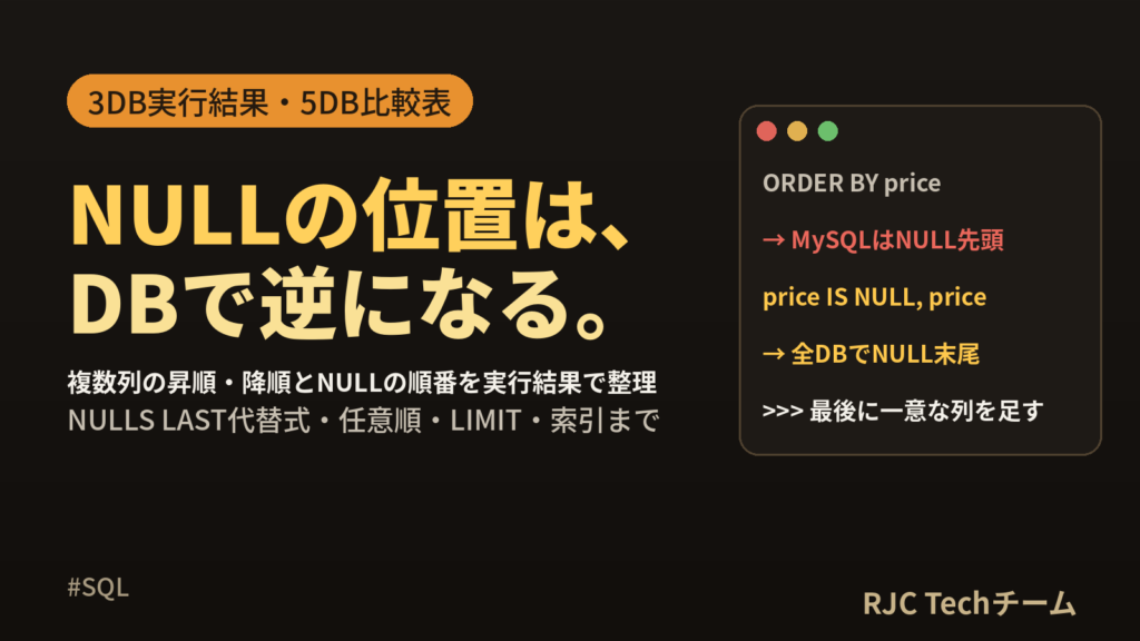 SQL ORDER BY 複数列の昇順・降順とNULLの順番まとめ
