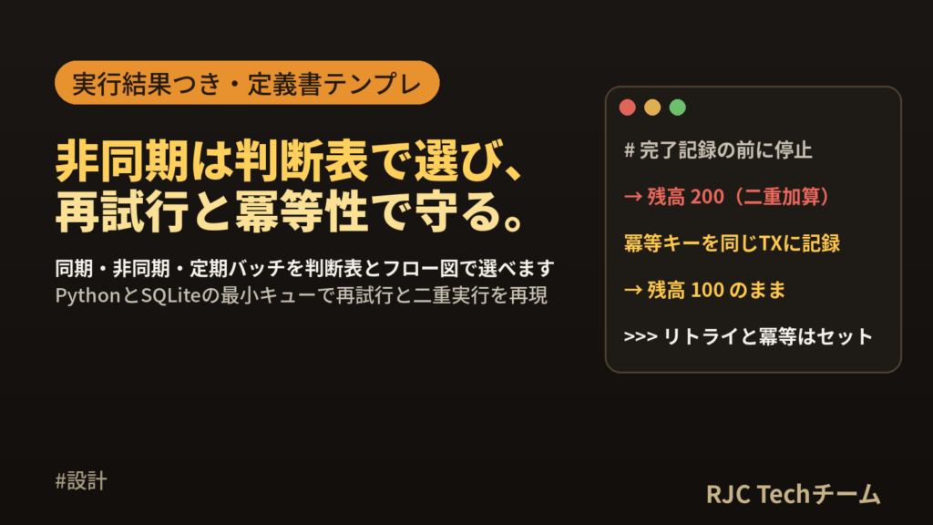 非同期処理の設計：同期との使い分け基準とジョブキューのリトライ設計