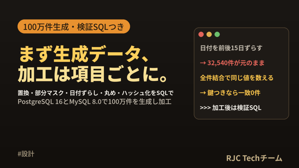 テストデータの作り方｜生成SQLとマスキング手法一覧・匿名化の手順
