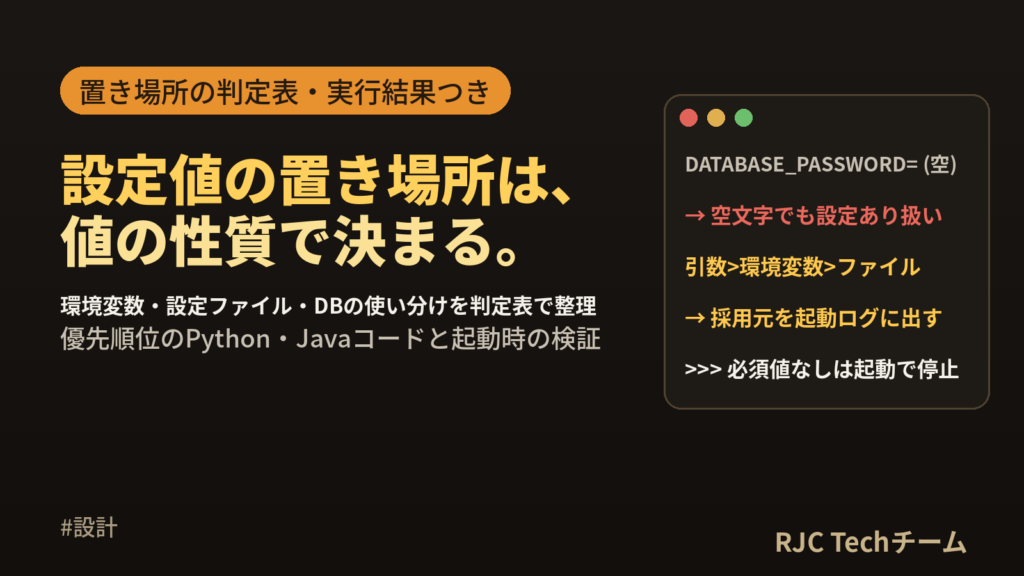 設定値の管理設計｜環境変数・設定ファイル・DBの使い分けと優先順位