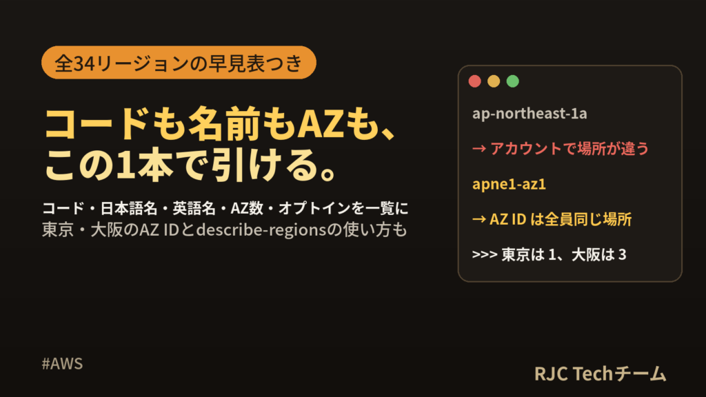 AWSリージョン一覧とコード早見表｜東京・大阪のAZも