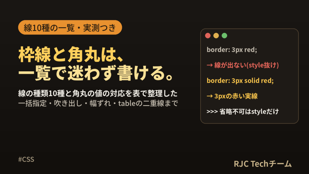 CSS borderの書き方一覧｜線の種類10種と角丸border-radius